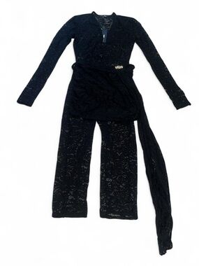 Fashion Nova Black Lace Long Sleeve Jumpsuit with Sash